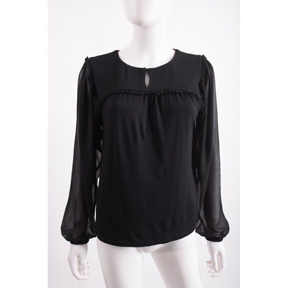 Boden Womens Violette Chiffon Blouse Top Shirt UK 8 US 4 Black Bell sleeve NWT